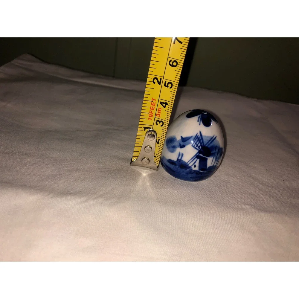 Delft Blue Ceramic Egg Salt and Pepper Shakers Windmill Floral Blue White 2in